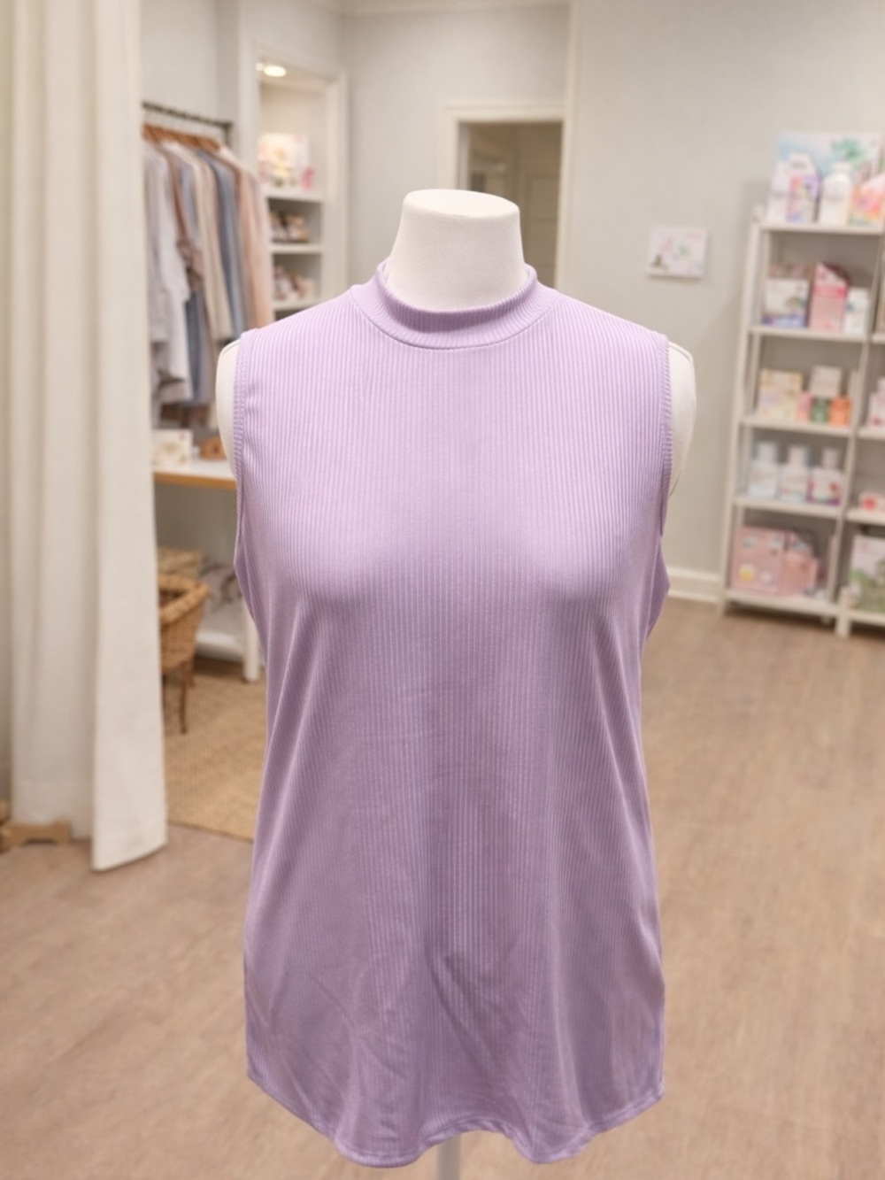 White Birch Ribbed Mock Neck Tank 1X Lavender Sleeveless Stretch Soft Top NWOT